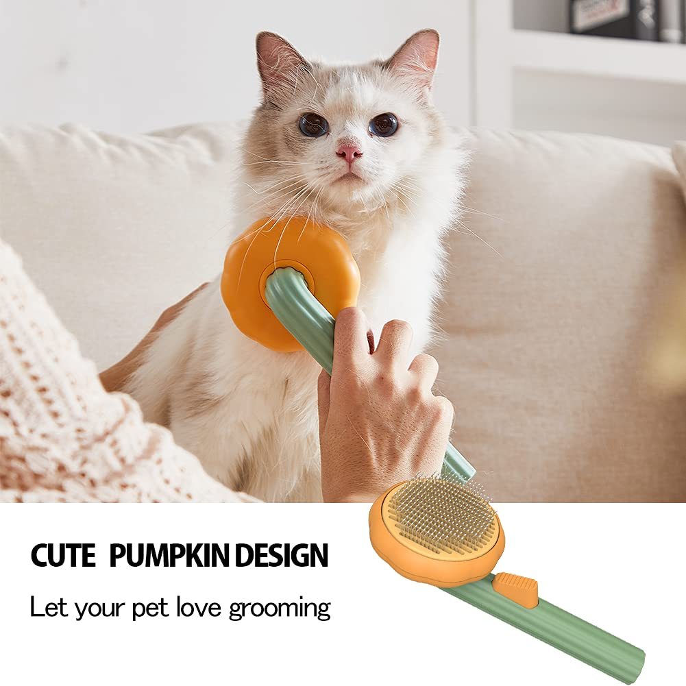 Pet Pumpkin Slicker Brush for Dogs & Cats - Self Cleaning