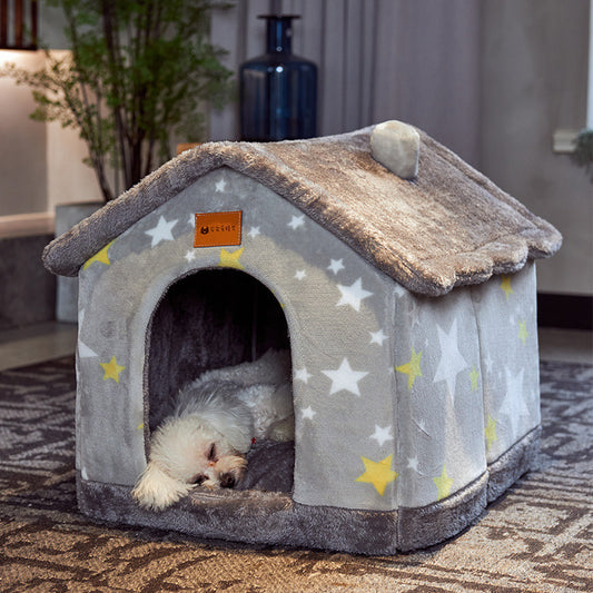 Foldable Warm Dog & Cat House Bed - Winter Pet Cave Kennel