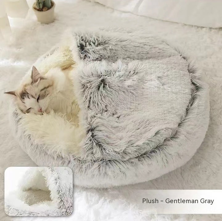 2-in-1 Plush Round Pet Bed - Tailiss