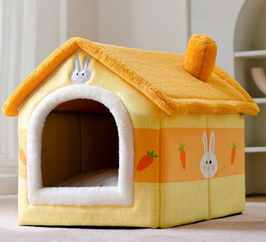 Foldable Warm Dog & Cat House Bed - Winter Pet Cave Kennel