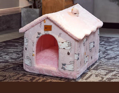 Foldable Warm Dog & Cat House Bed - Winter Pet Cave Kennel