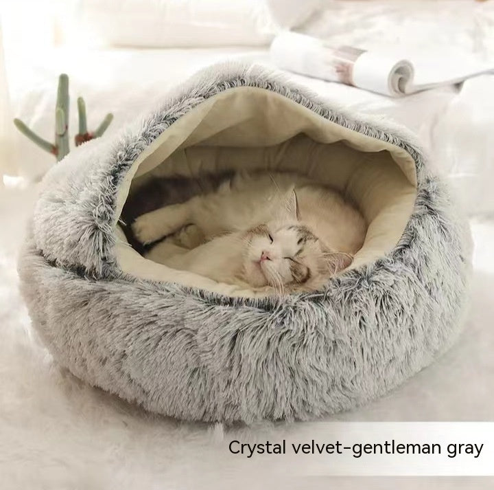 2-in-1 Plush Round Pet Bed - Tailiss