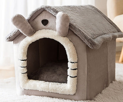 Foldable Warm Dog & Cat House Bed - Winter Pet Cave Kennel