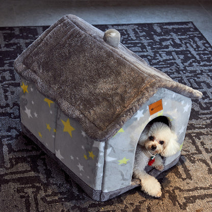 Foldable Warm Dog & Cat House Bed - Winter Pet Cave Kennel