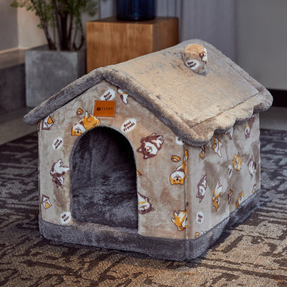 Foldable Warm Dog & Cat House Bed - Winter Pet Cave Kennel