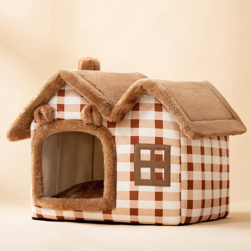 Foldable Warm Dog & Cat House Bed - Winter Pet Cave Kennel