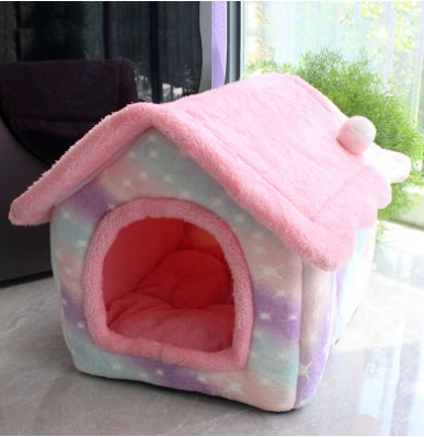 Foldable Warm Dog & Cat House Bed - Winter Pet Cave Kennel