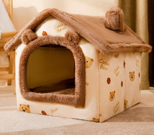 Foldable Warm Dog & Cat House Bed - Winter Pet Cave Kennel