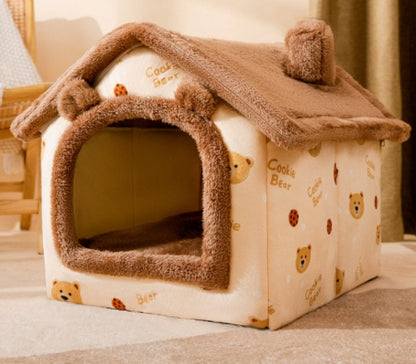 Foldable Warm Dog & Cat House Bed - Winter Pet Cave Kennel