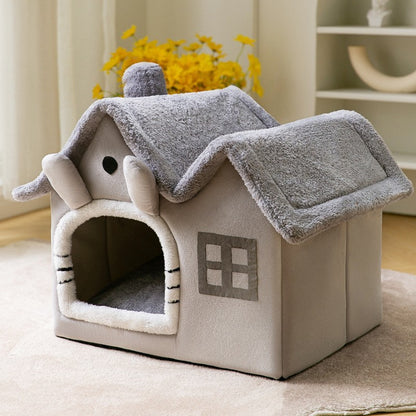 Foldable Warm Dog & Cat House Bed - Winter Pet Cave Kennel