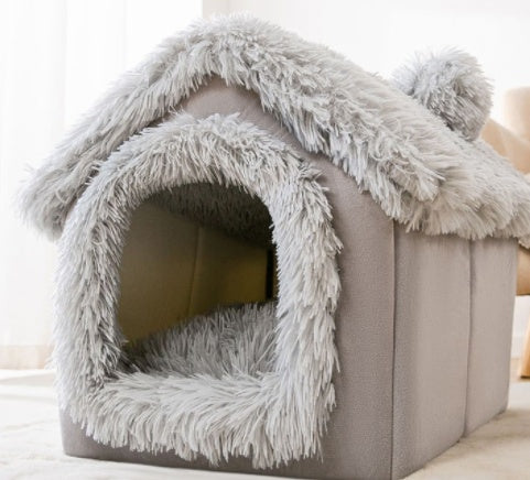 Foldable Warm Dog & Cat House Bed - Winter Pet Cave Kennel