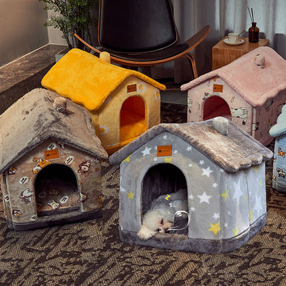 Foldable Warm Dog & Cat House Bed - Winter Pet Cave Kennel