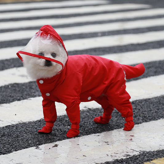 Waterproof Dog Raincoat with Four Legs & Rain Shoes Set