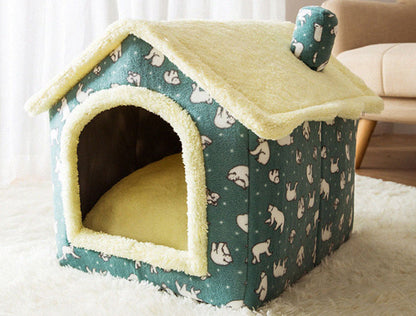 Foldable Warm Dog & Cat House Bed - Winter Pet Cave Kennel