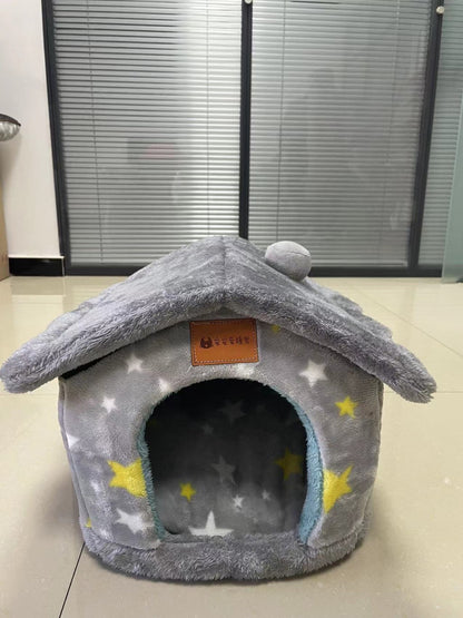 Foldable Warm Dog & Cat House Bed - Winter Pet Cave Kennel