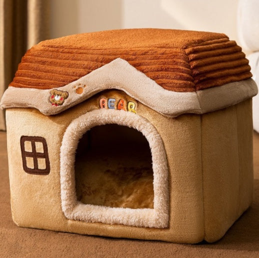 Foldable Warm Dog & Cat House Bed - Winter Pet Cave Kennel