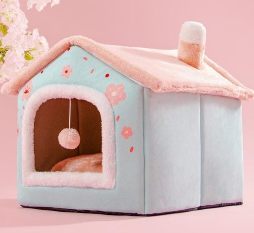 Foldable Warm Dog & Cat House Bed - Winter Pet Cave Kennel