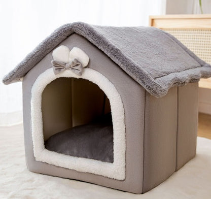 Foldable Warm Dog & Cat House Bed - Winter Pet Cave Kennel