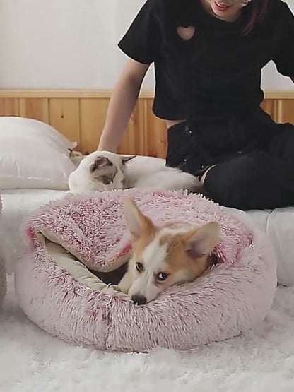 2-in-1 Plush Round Pet Bed