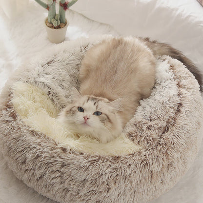 2-in-1 Plush Round Pet Bed